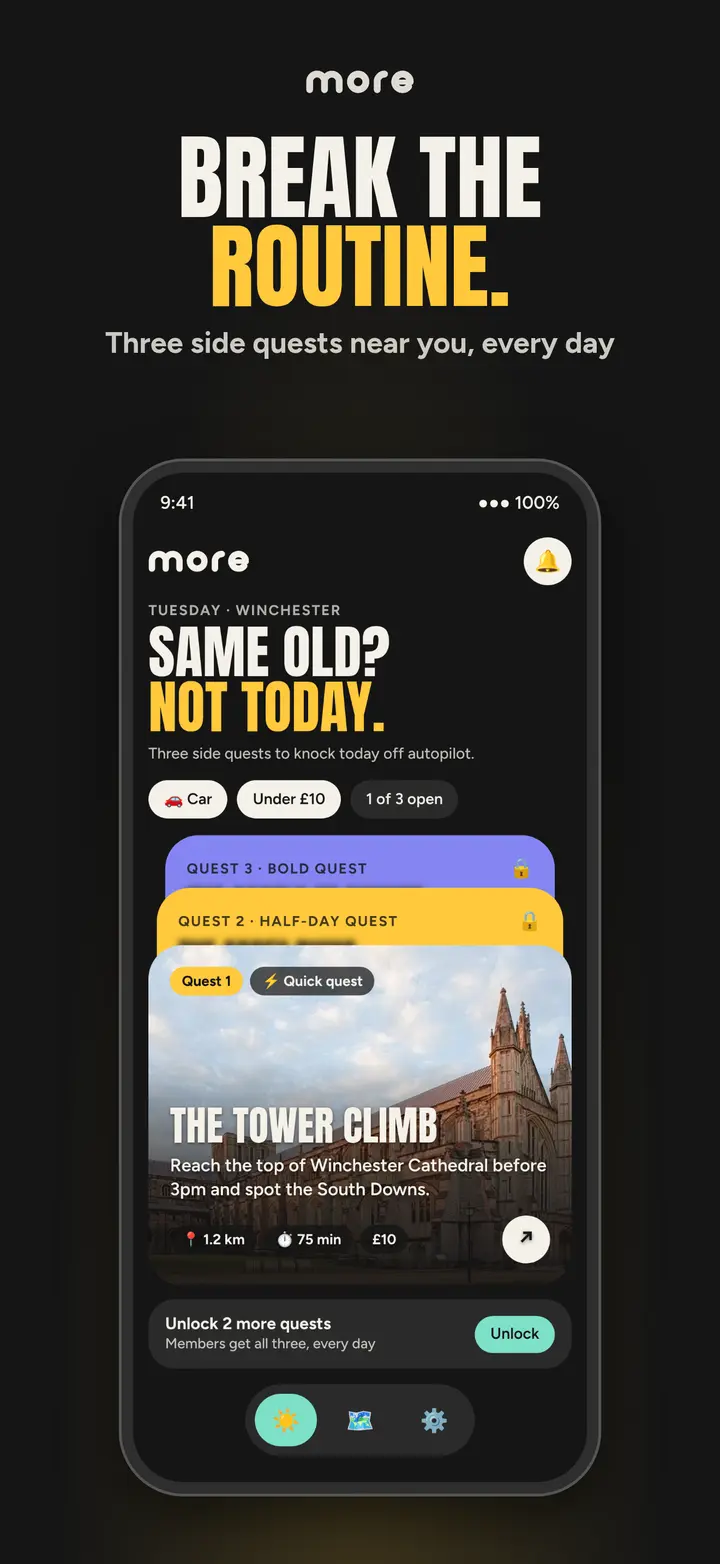 More Today app showing three side quests for today