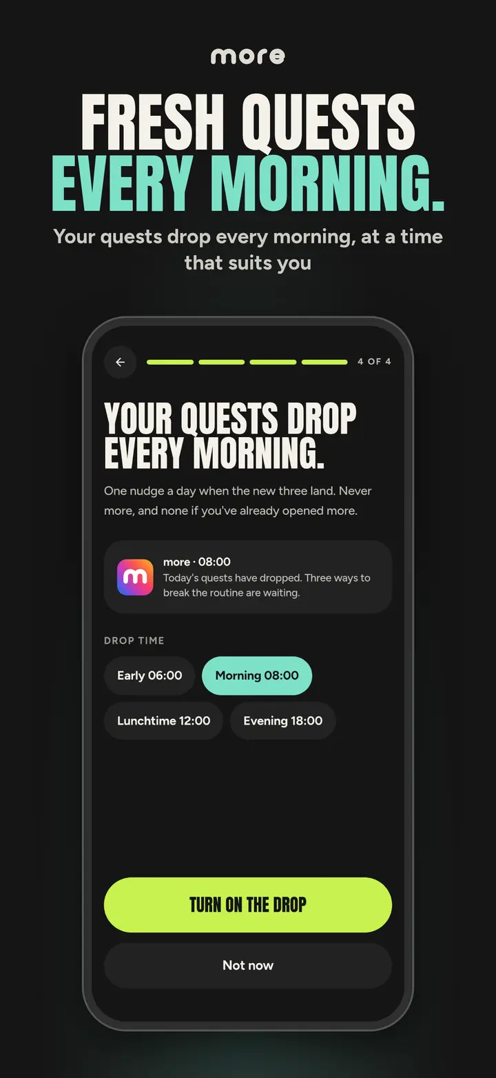 Fresh quests every morning. screen in More Today
